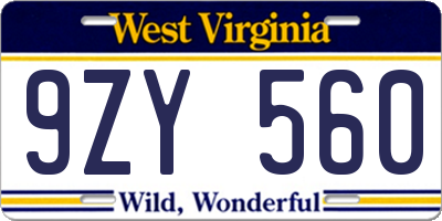 WV license plate 9ZY560