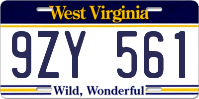 WV license plate 9ZY561