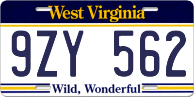 WV license plate 9ZY562