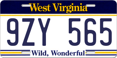 WV license plate 9ZY565