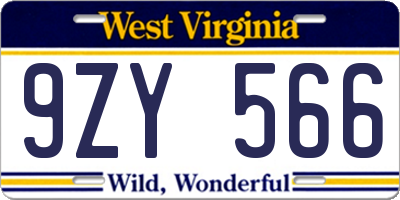 WV license plate 9ZY566