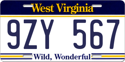 WV license plate 9ZY567