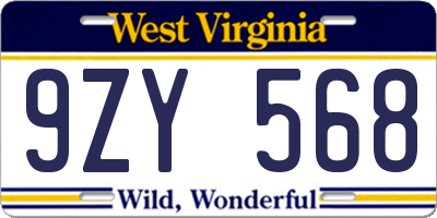 WV license plate 9ZY568