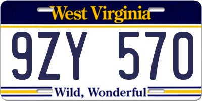 WV license plate 9ZY570