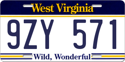 WV license plate 9ZY571