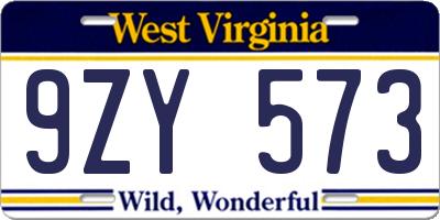 WV license plate 9ZY573
