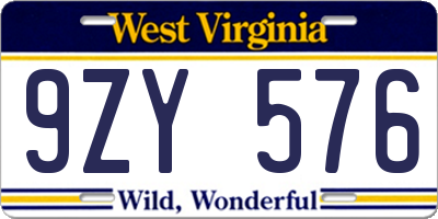WV license plate 9ZY576