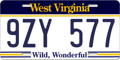 WV license plate 9ZY577