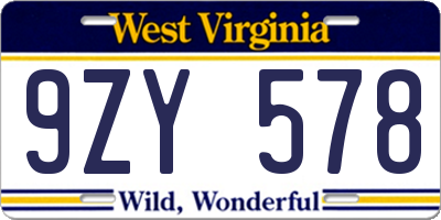 WV license plate 9ZY578