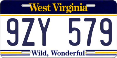 WV license plate 9ZY579