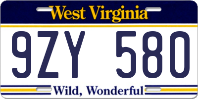 WV license plate 9ZY580
