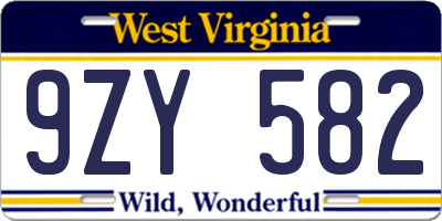 WV license plate 9ZY582