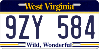 WV license plate 9ZY584