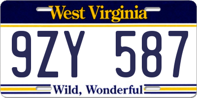 WV license plate 9ZY587