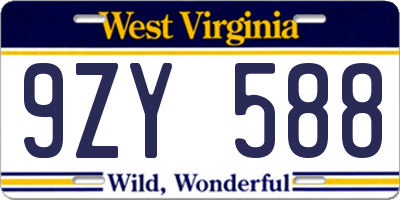WV license plate 9ZY588