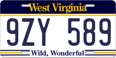 WV license plate 9ZY589