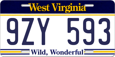 WV license plate 9ZY593