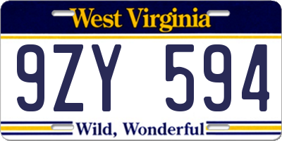 WV license plate 9ZY594