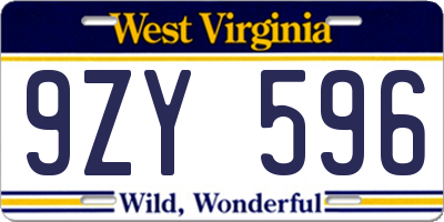 WV license plate 9ZY596