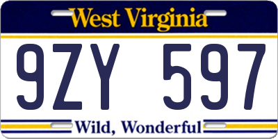 WV license plate 9ZY597