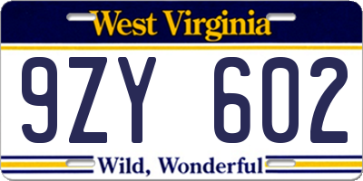 WV license plate 9ZY602