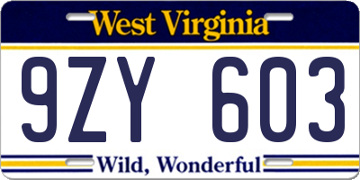 WV license plate 9ZY603
