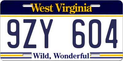 WV license plate 9ZY604