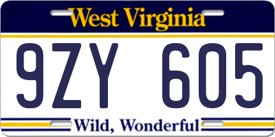 WV license plate 9ZY605