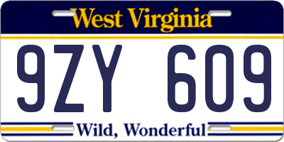 WV license plate 9ZY609