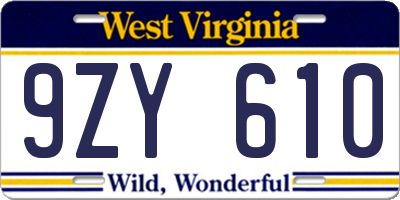 WV license plate 9ZY610