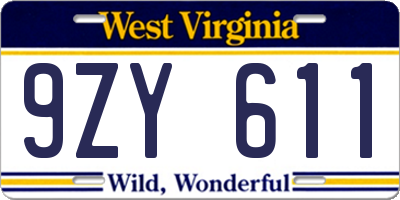 WV license plate 9ZY611