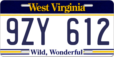 WV license plate 9ZY612