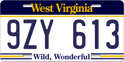 WV license plate 9ZY613