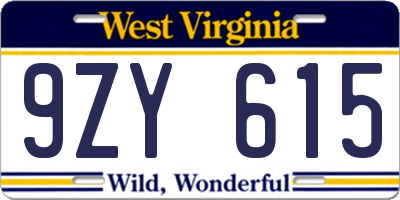 WV license plate 9ZY615