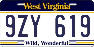WV license plate 9ZY619