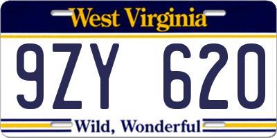 WV license plate 9ZY620