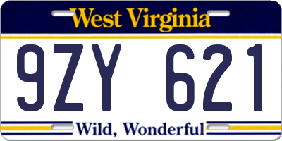 WV license plate 9ZY621