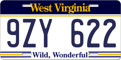 WV license plate 9ZY622