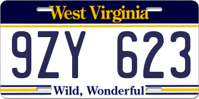 WV license plate 9ZY623