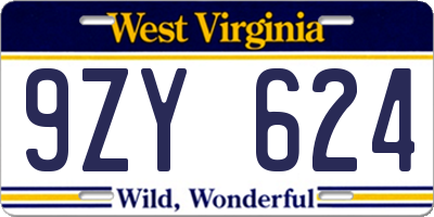 WV license plate 9ZY624