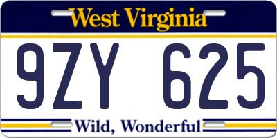 WV license plate 9ZY625