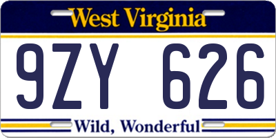 WV license plate 9ZY626