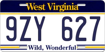 WV license plate 9ZY627