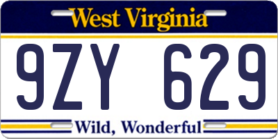 WV license plate 9ZY629