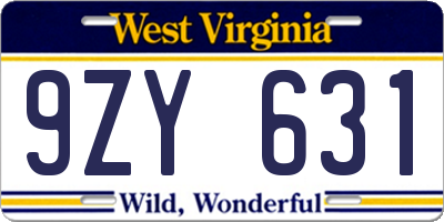 WV license plate 9ZY631