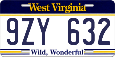 WV license plate 9ZY632