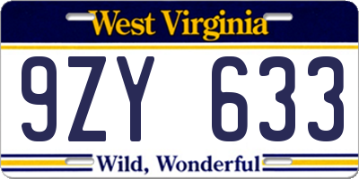 WV license plate 9ZY633