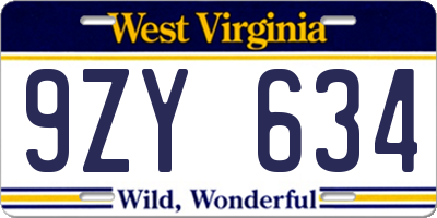 WV license plate 9ZY634