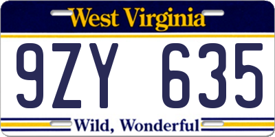 WV license plate 9ZY635