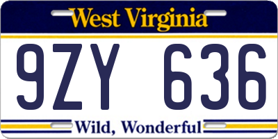 WV license plate 9ZY636